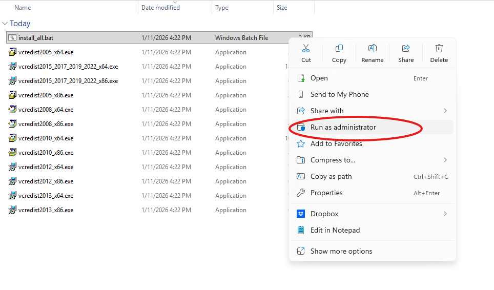 Installing Microsoft Visual C++ Redistributable Runtimes